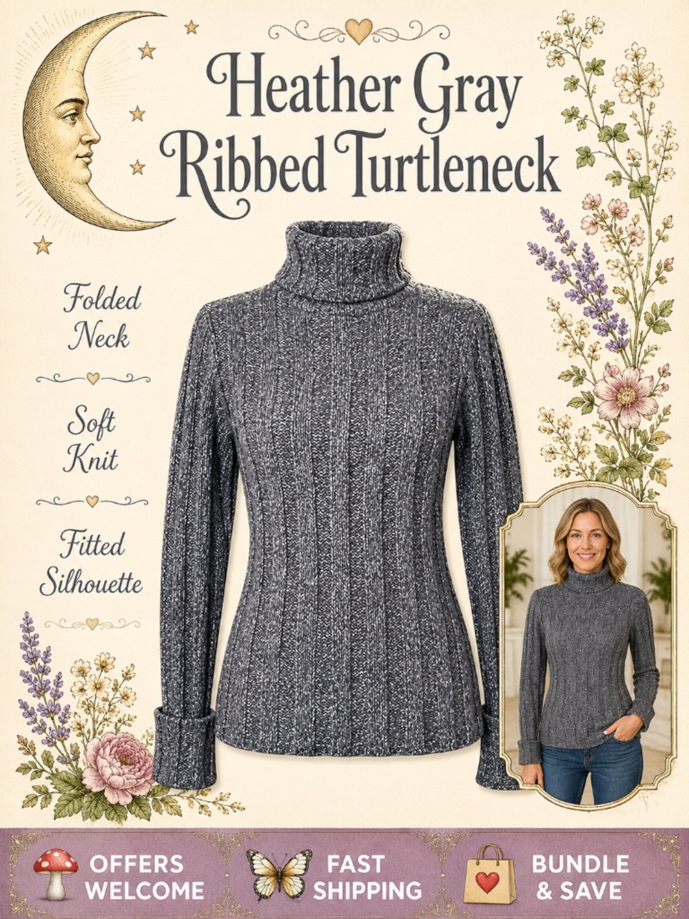 Old Navy Heather Gray Ribbed Turtleneck Soft Knit Small